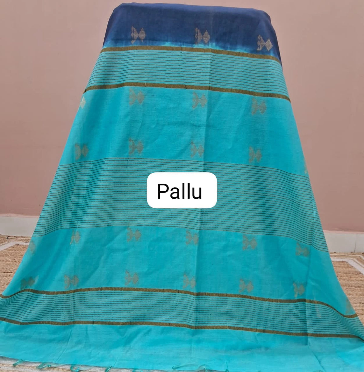 Ink Blue Bamboo Silk Saree pallu