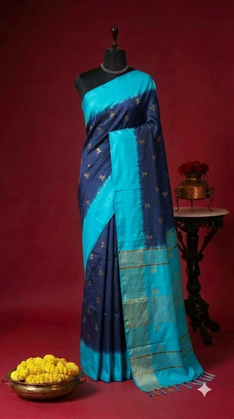 Ink Blue Bamboo Silk Saree 