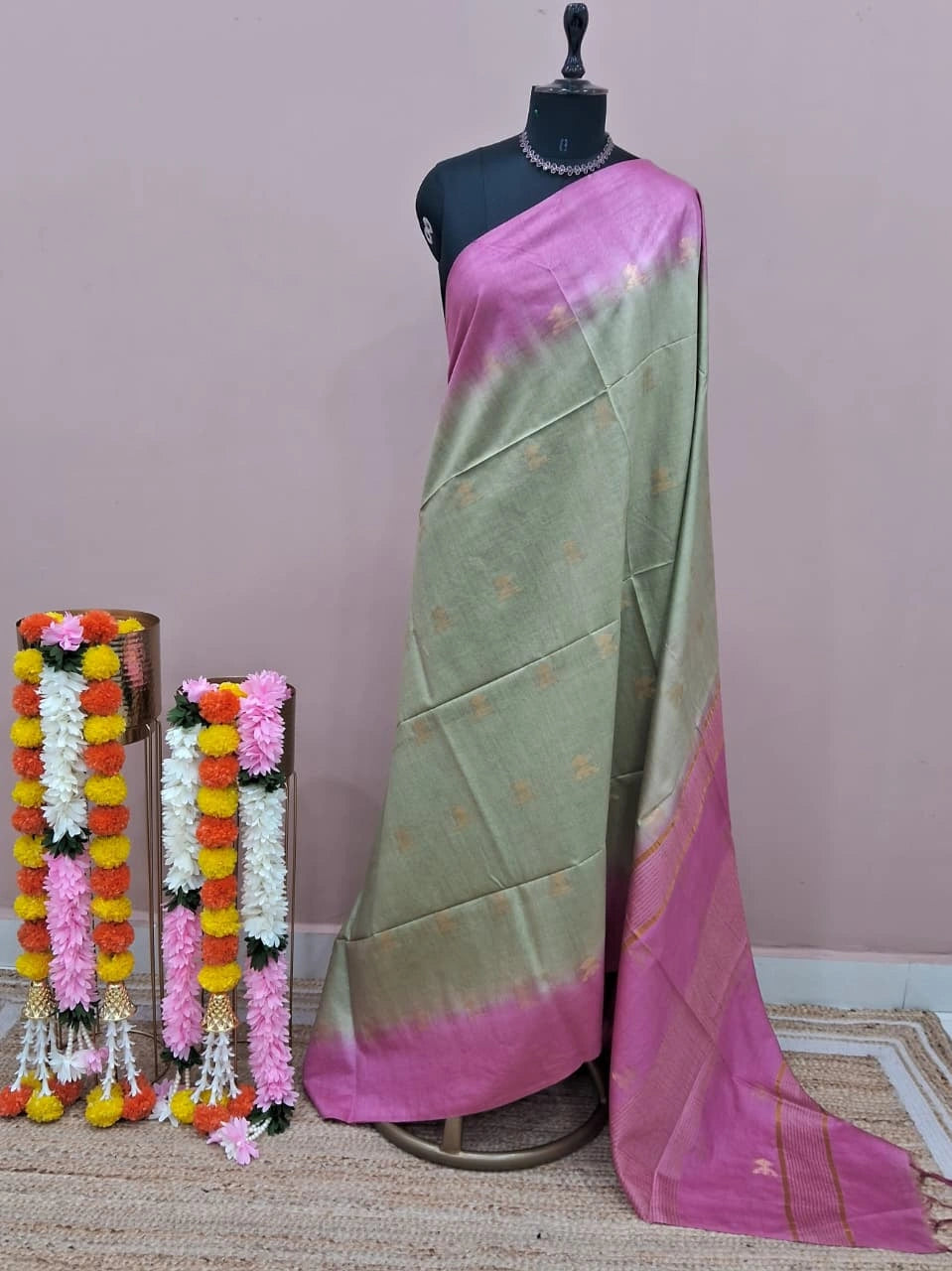 Sea Spray Green Bamboo Silk Saree 