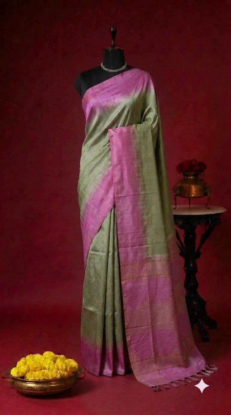 Sea Spray Green Bamboo Silk Saree 