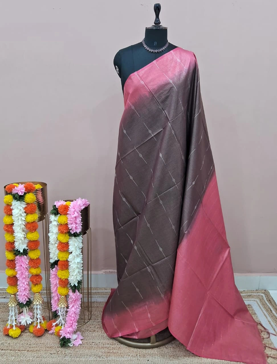 Dark Walnut Brown Bamboo Silk Saree