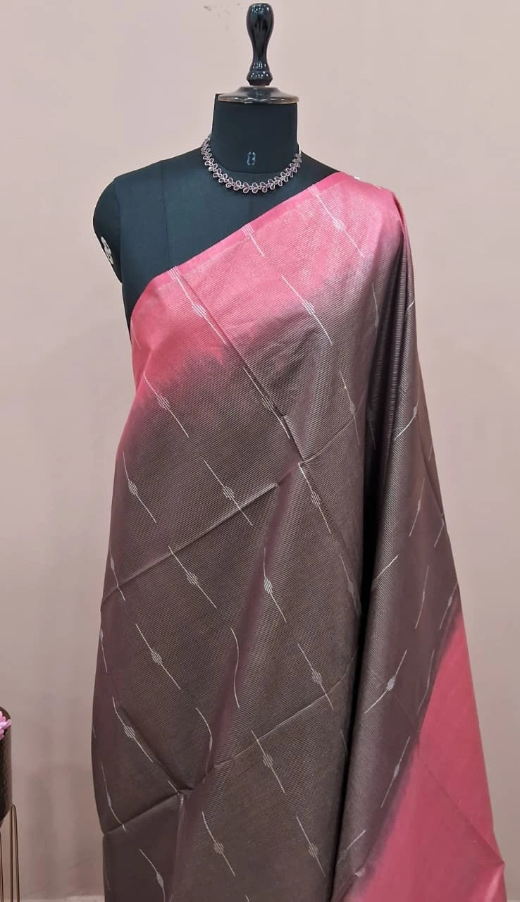 Dark Walnut Brown Bamboo Silk Saree 1