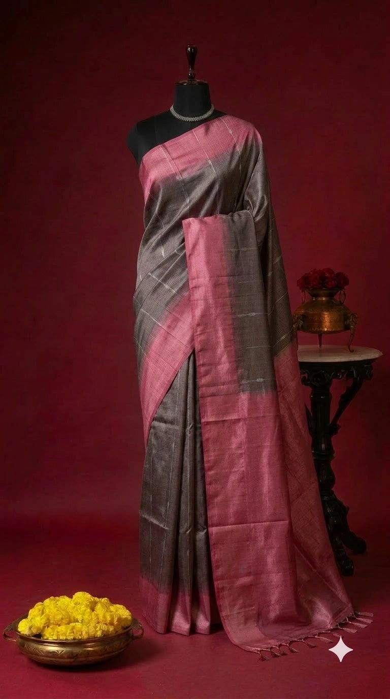 Dark Walnut Brown Bamboo Silk Saree