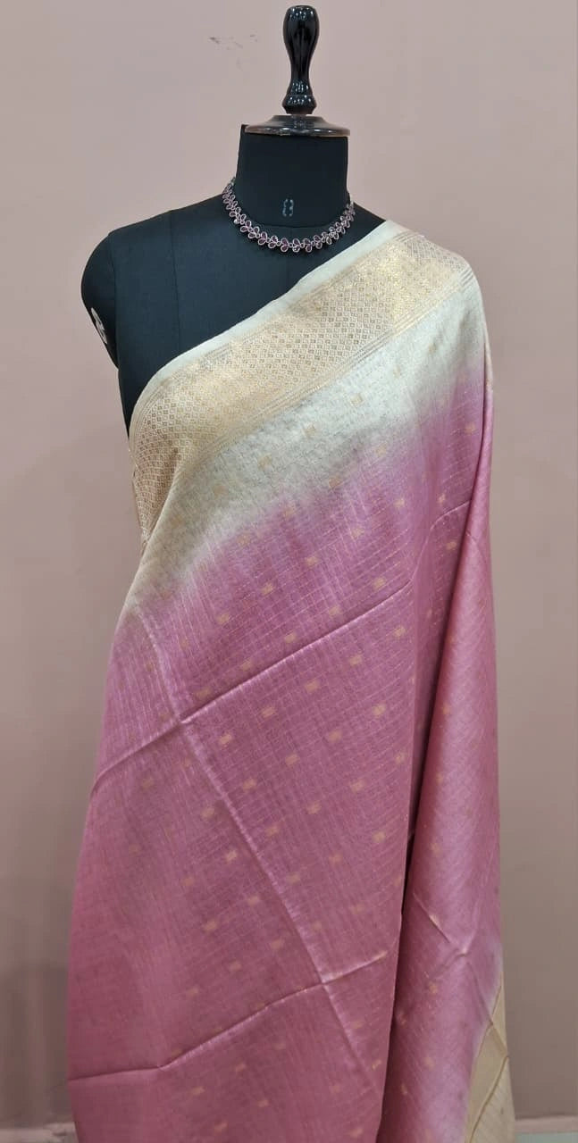 Baby Pink Pure Bamboo Silk Saree 1