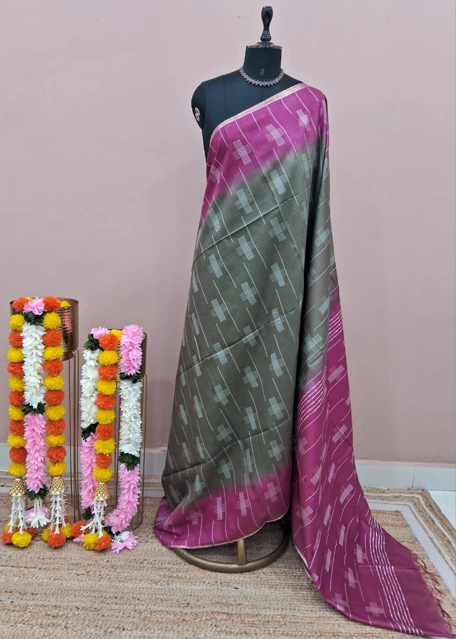 Dark Olive Green Silk Saree