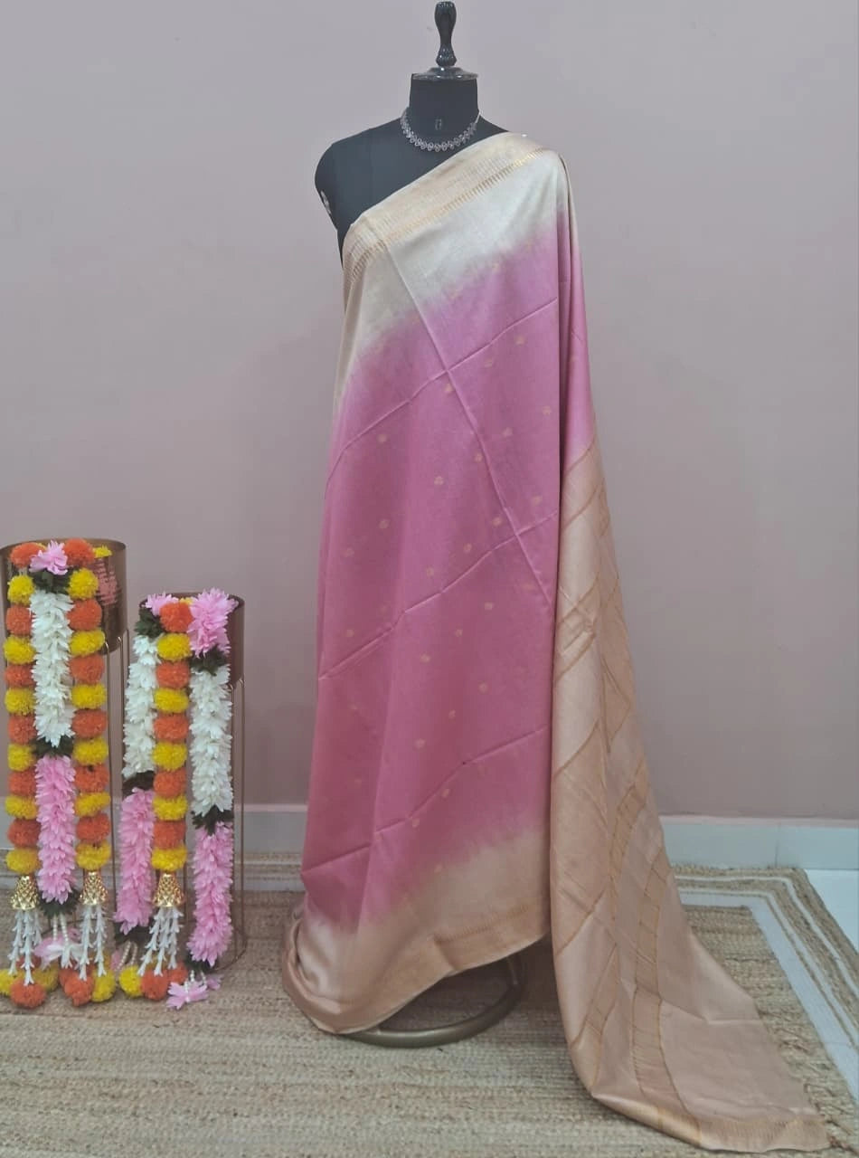 Light Baby Pink Bamboo Silk Saree