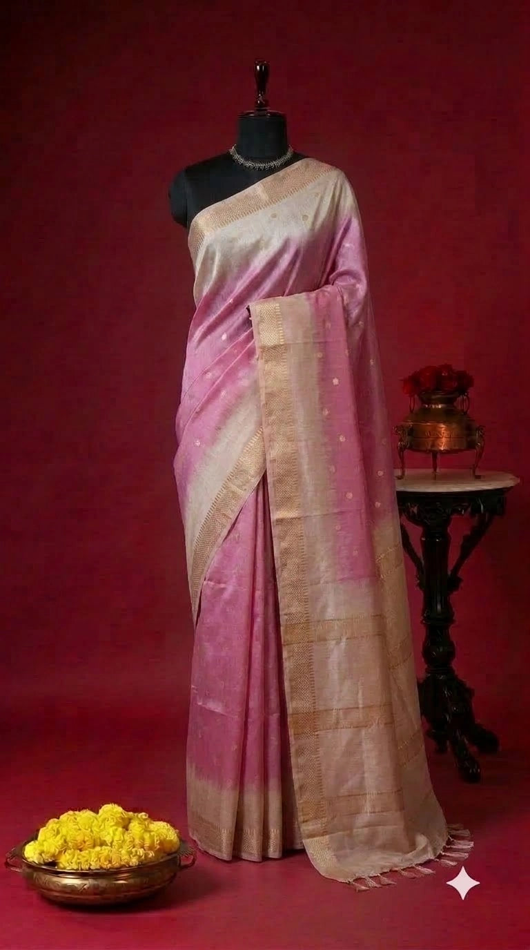 Light Baby Pink Bamboo Silk Saree