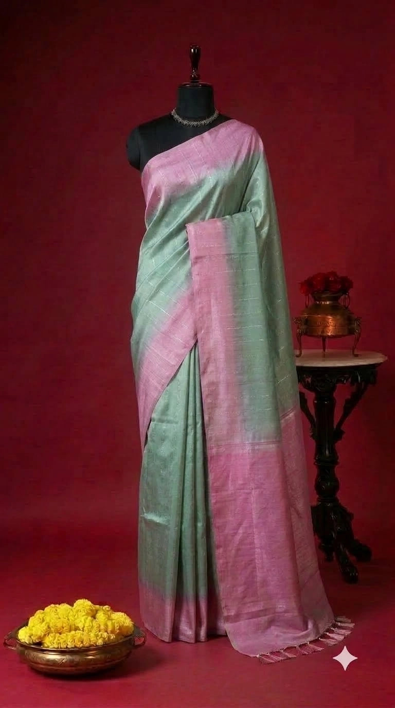 Seafoam Green Bamboo Silk Saree