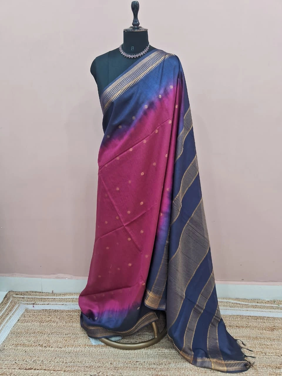 Dark Onion Pink Bamboo Silk Saree