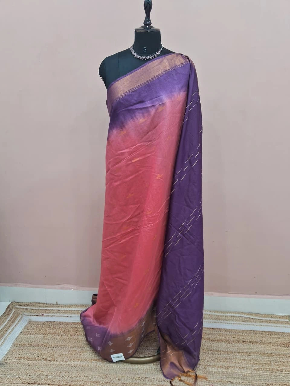 Reddish Pink Bamboo Silk Saree 