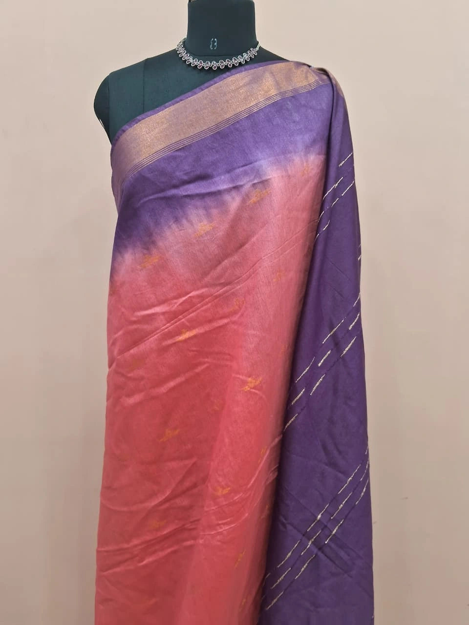 Reddish Pink Bamboo Silk Saree 1