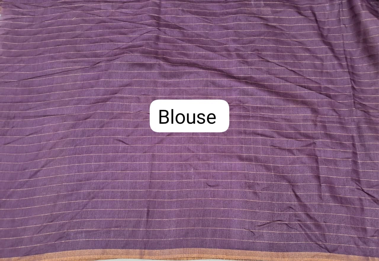 Dark Peach Zari Checked Bamboo Silk Saree Blouse