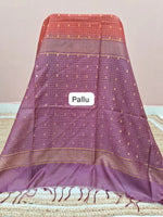 Orange Zari Checked Bamboo Silk Saree pallu
