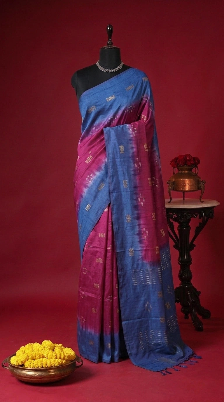 Wine Bamboo Silk Saree