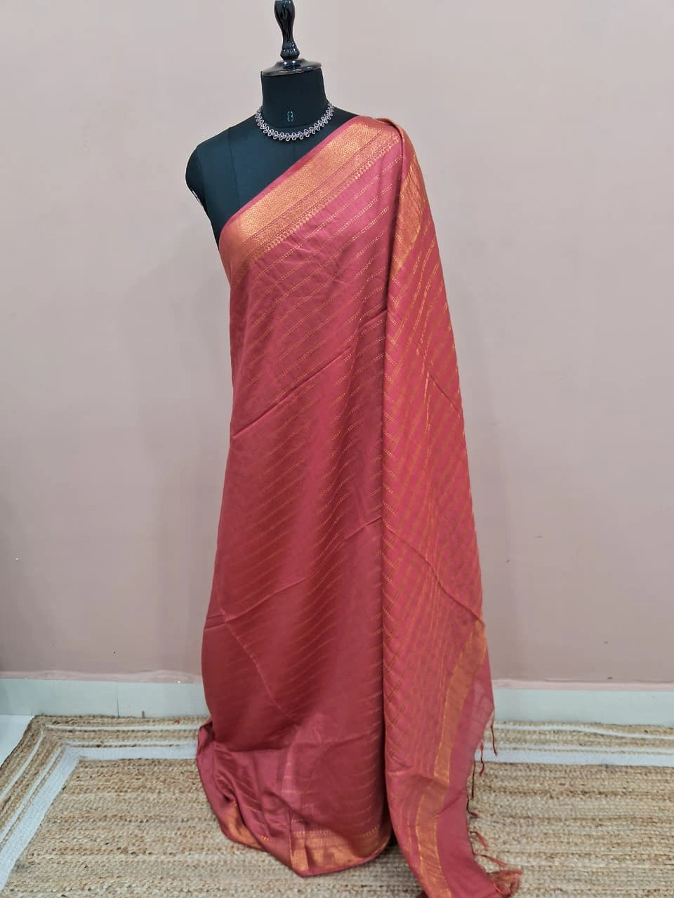 Peach Bamboo Silk Saree