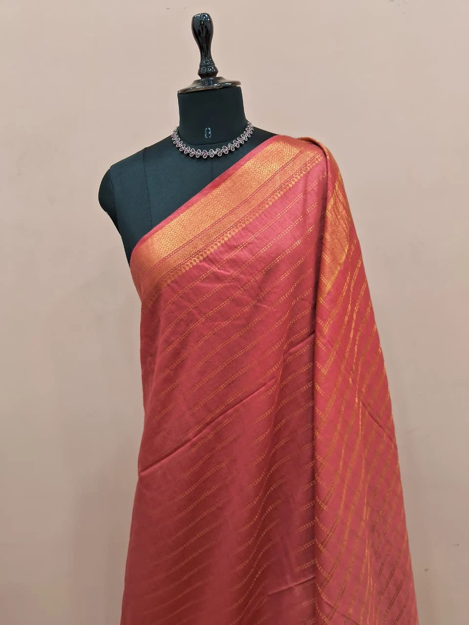 Peach Bamboo Silk Saree 1