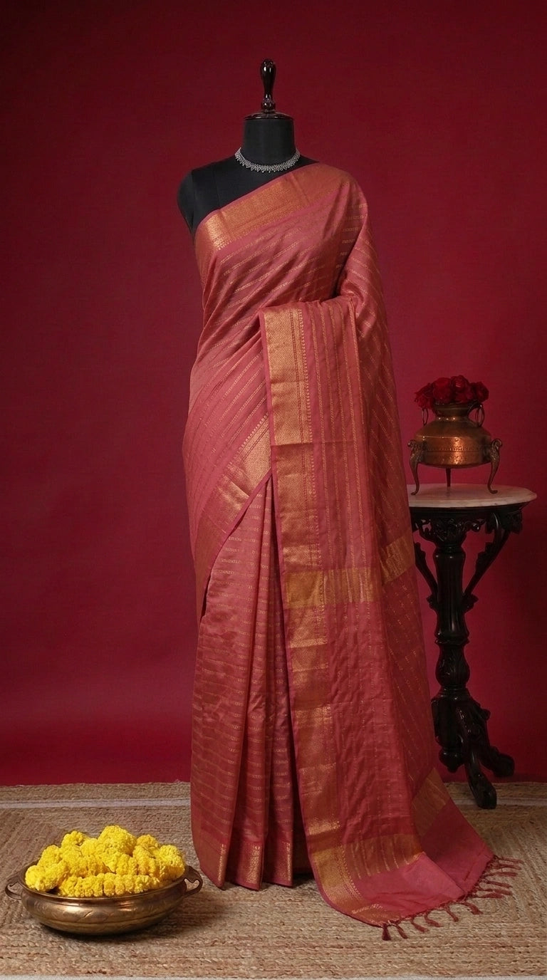 Peach Bamboo Silk Saree