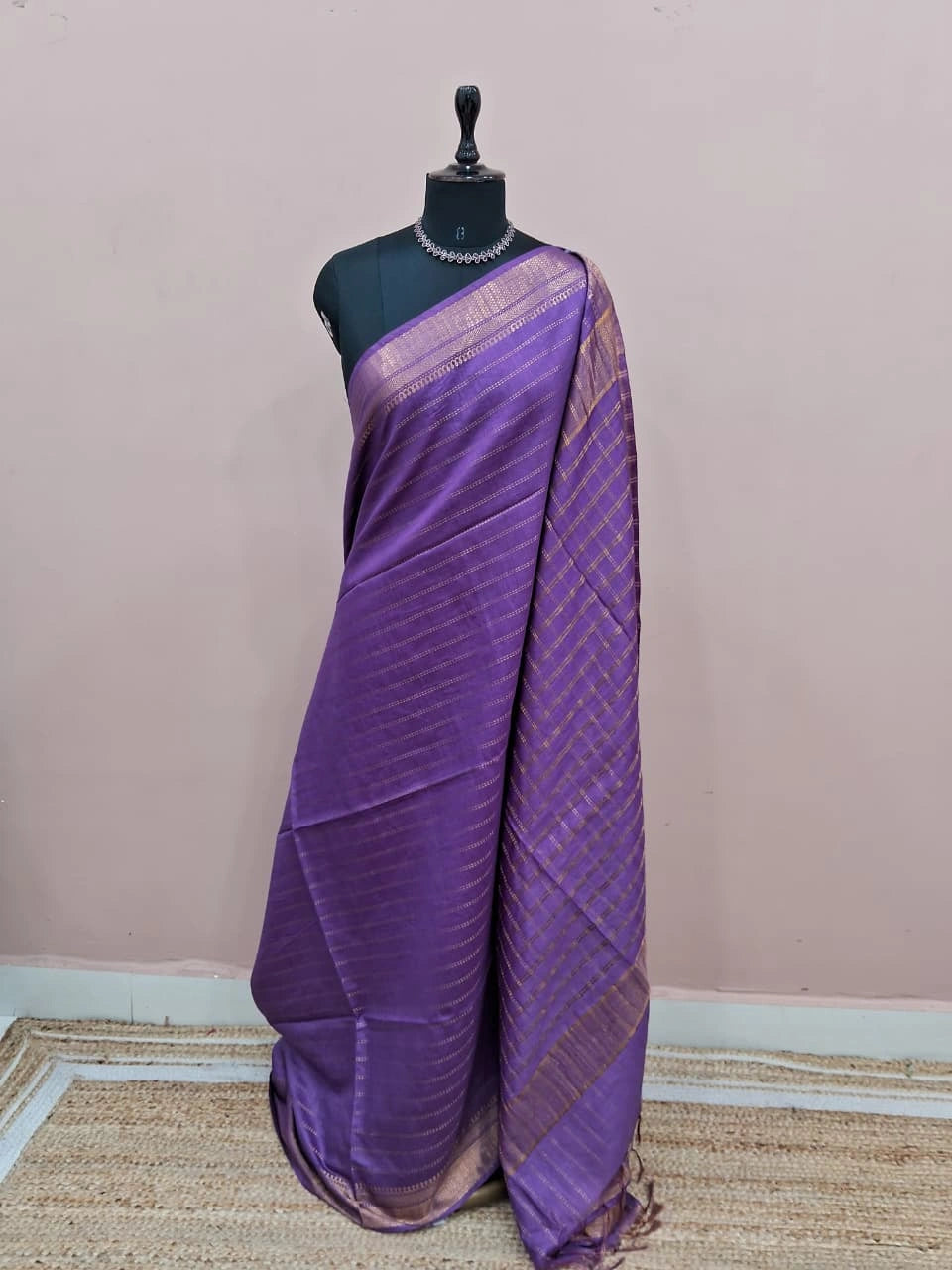 Dark Lavender Bamboo Silk Saree 