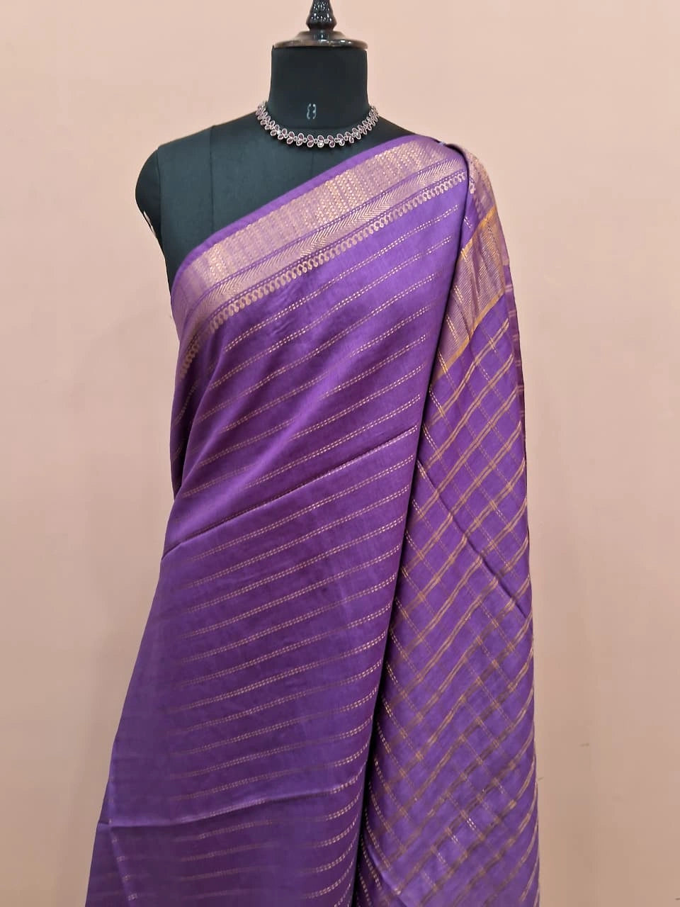 Dark Lavender Bamboo Silk Saree 1