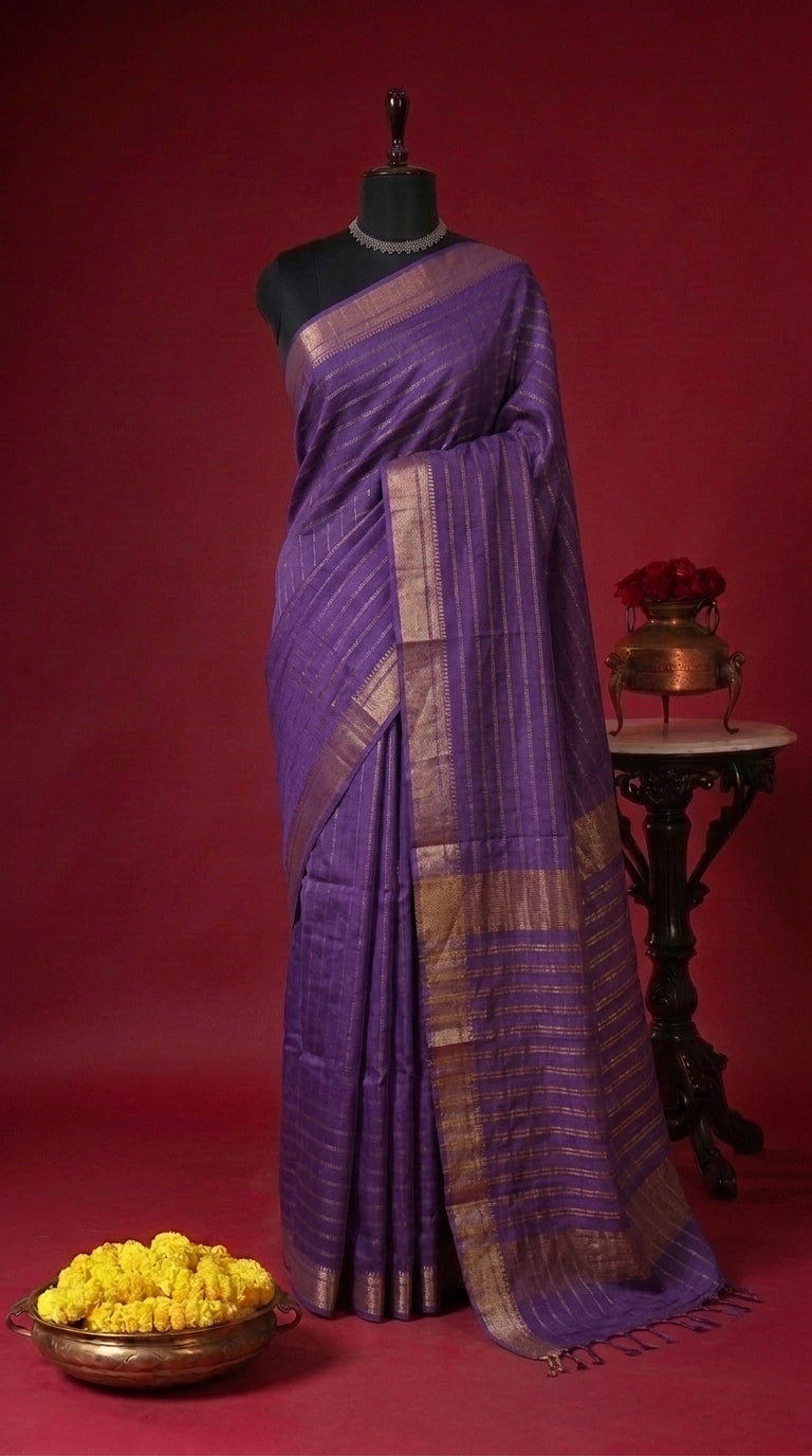 Dark Lavender Bamboo Silk Saree 