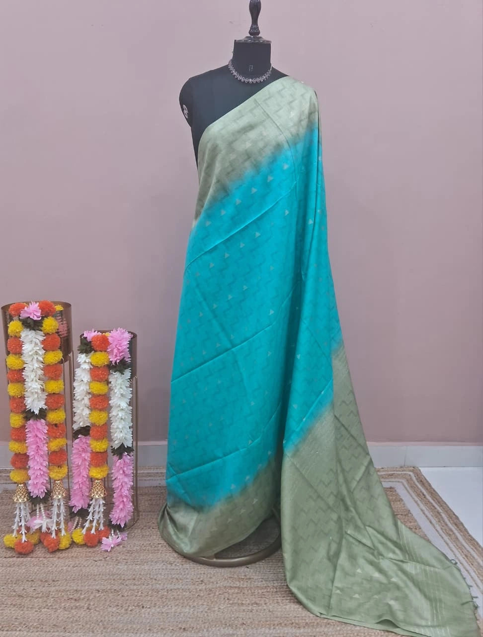 Aqua Blue Bamboo Silk Saree