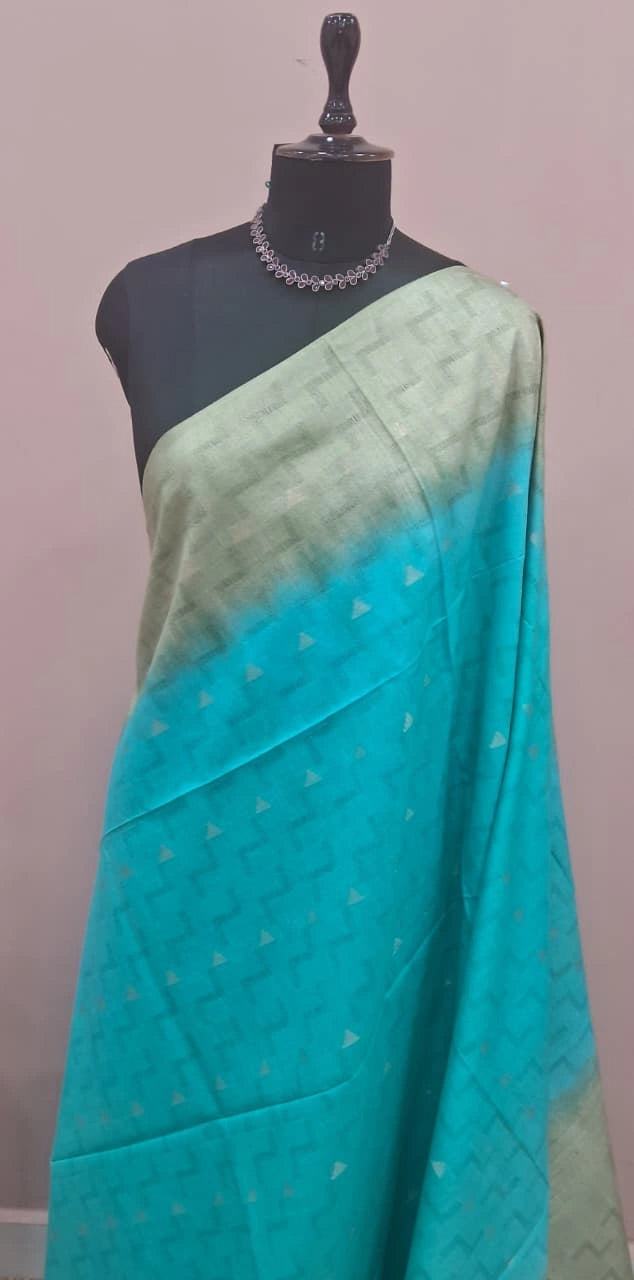 Aqua Blue Bamboo Silk Saree 1