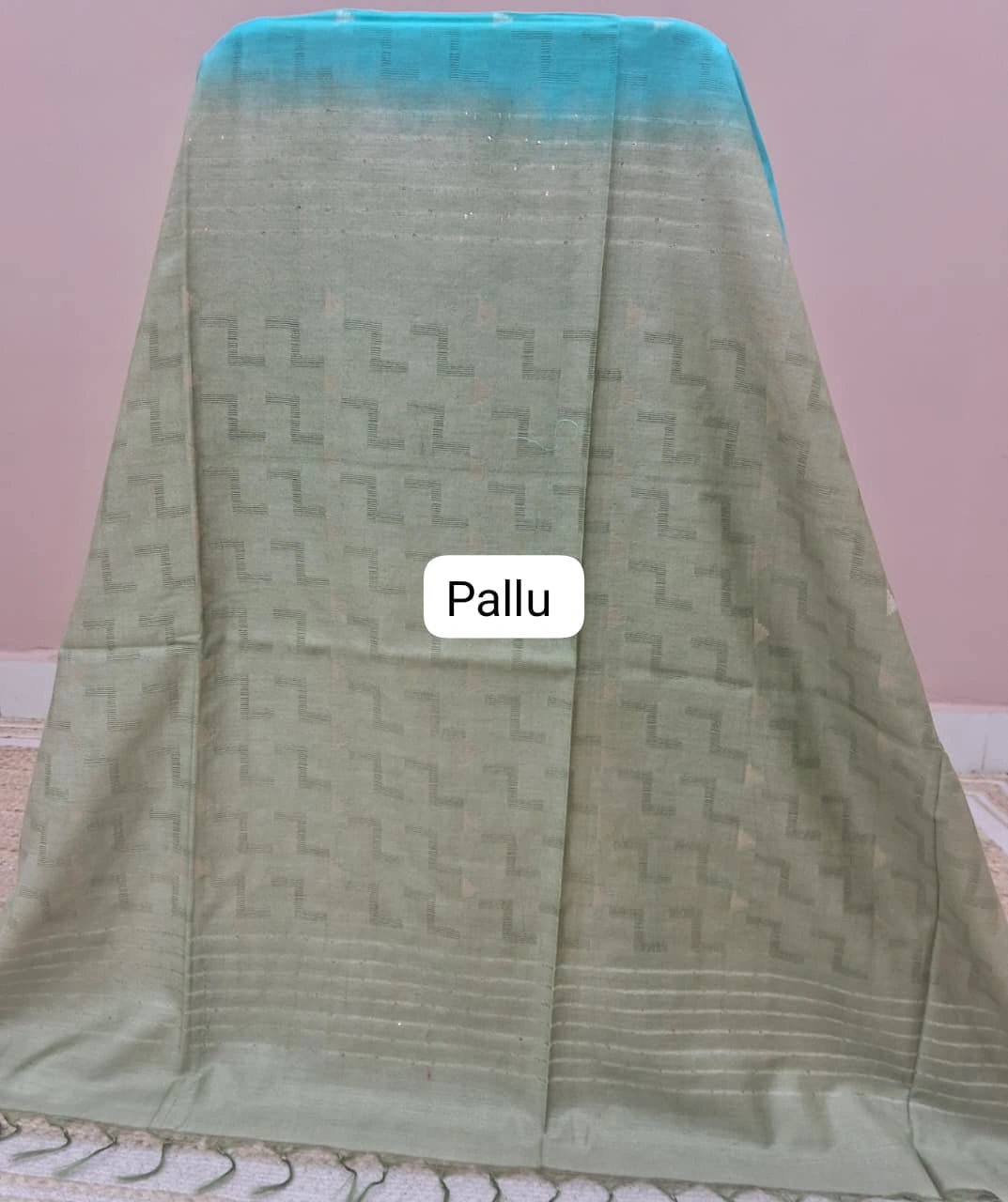 Aqua Blue Bamboo Silk Saree Pallu