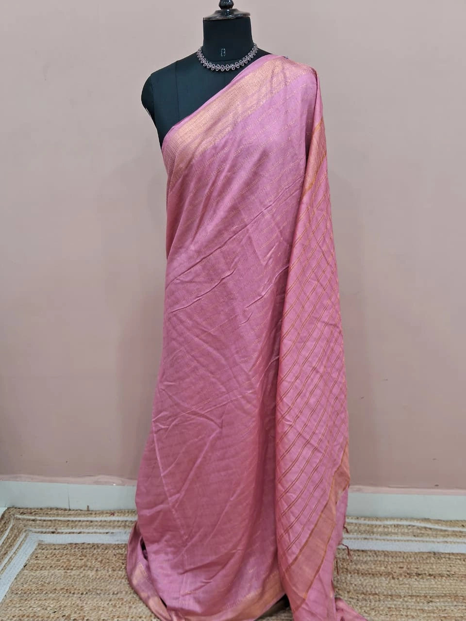Baby Pink Bamboo Silk Saree 