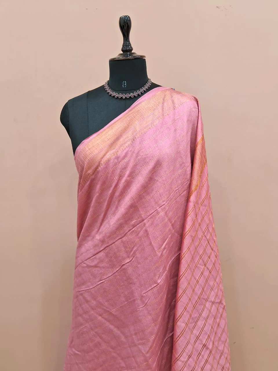 Baby Pink Bamboo Silk Saree 1