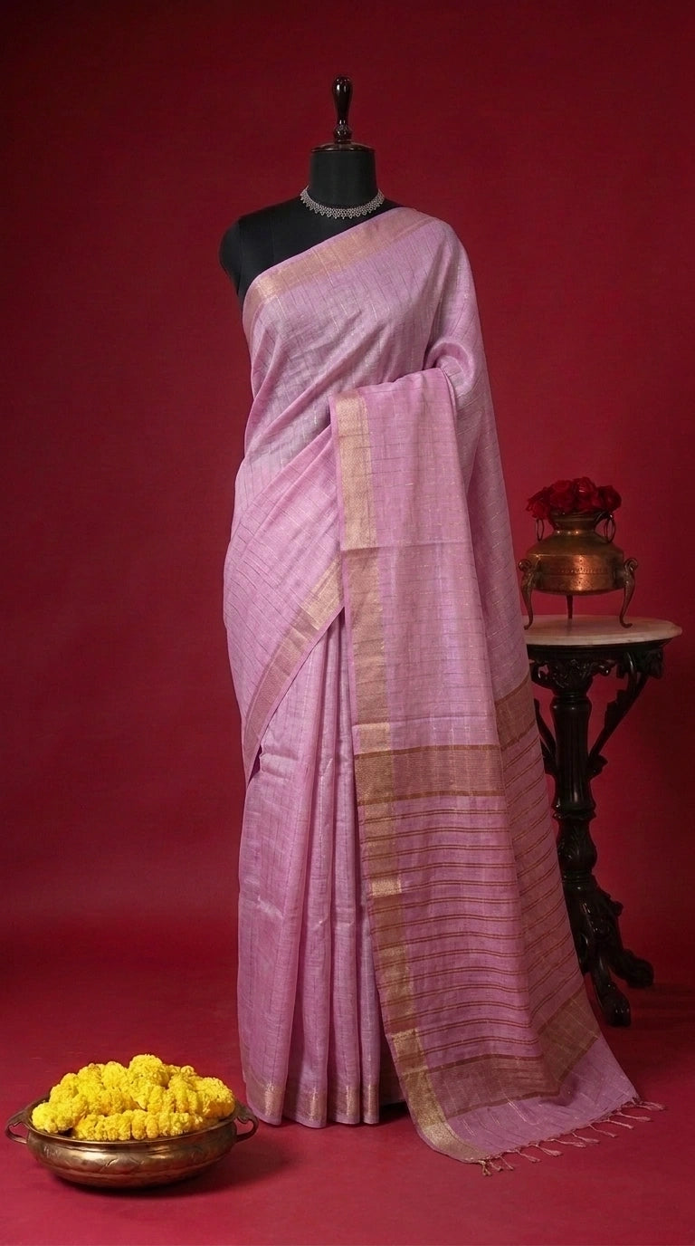 Baby Pink Bamboo Silk Saree 