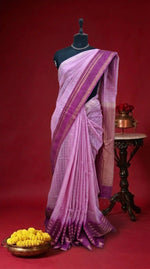Blush Pink Zari Checked Bamboo Silk Saree