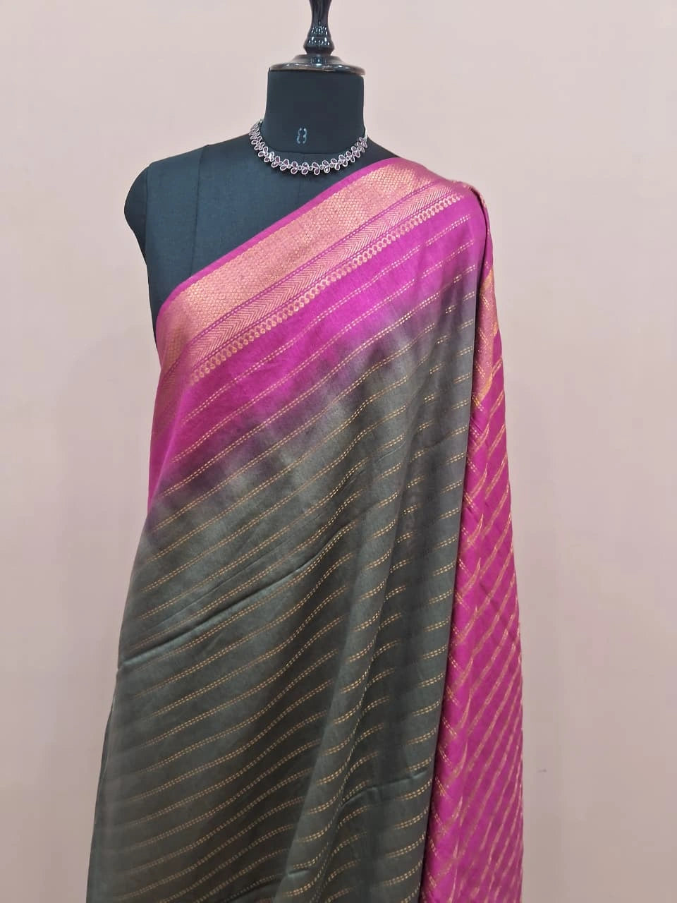Dark Green Bamboo Silk Saree 1