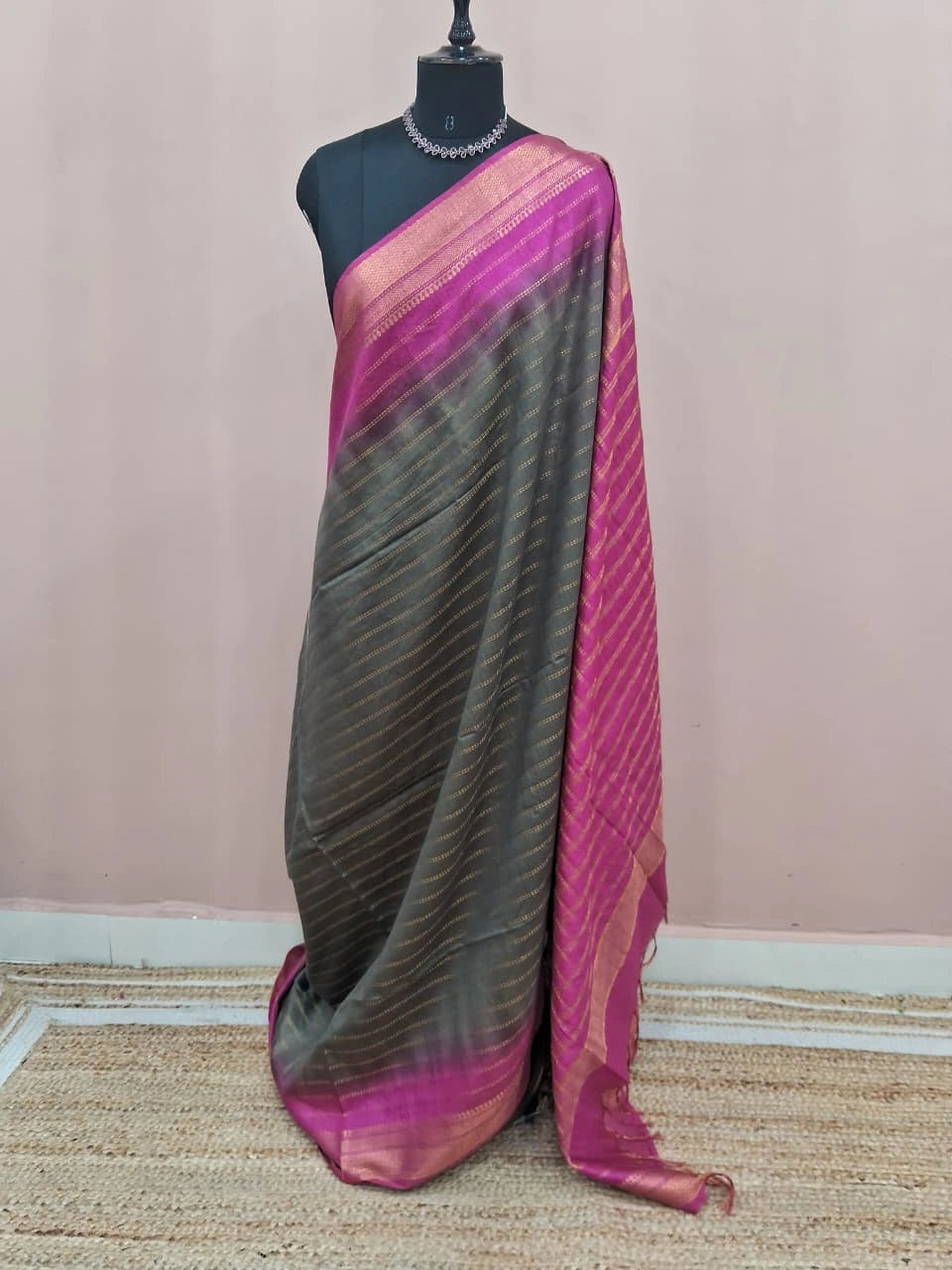 Dark Green Bamboo Silk Saree 