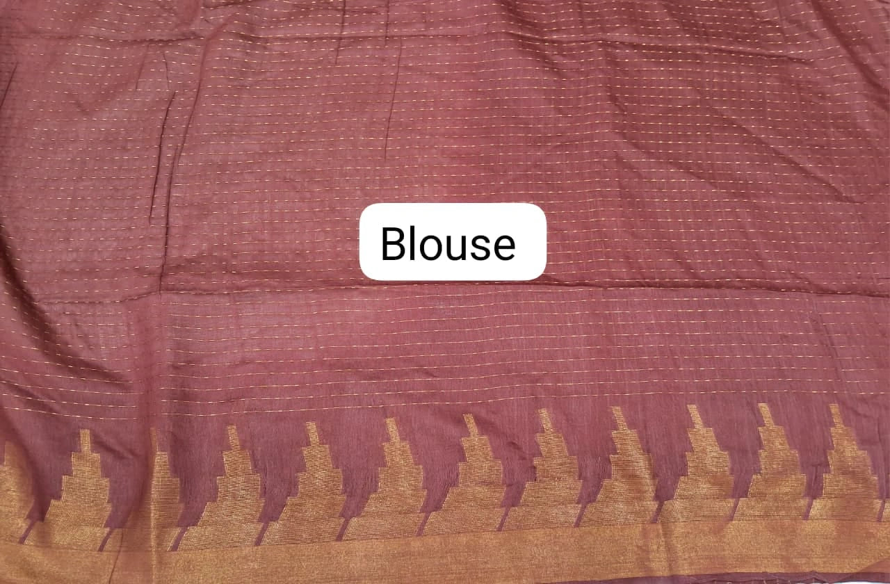 Beige Zari Checked Bamboo Silk Saree blouse