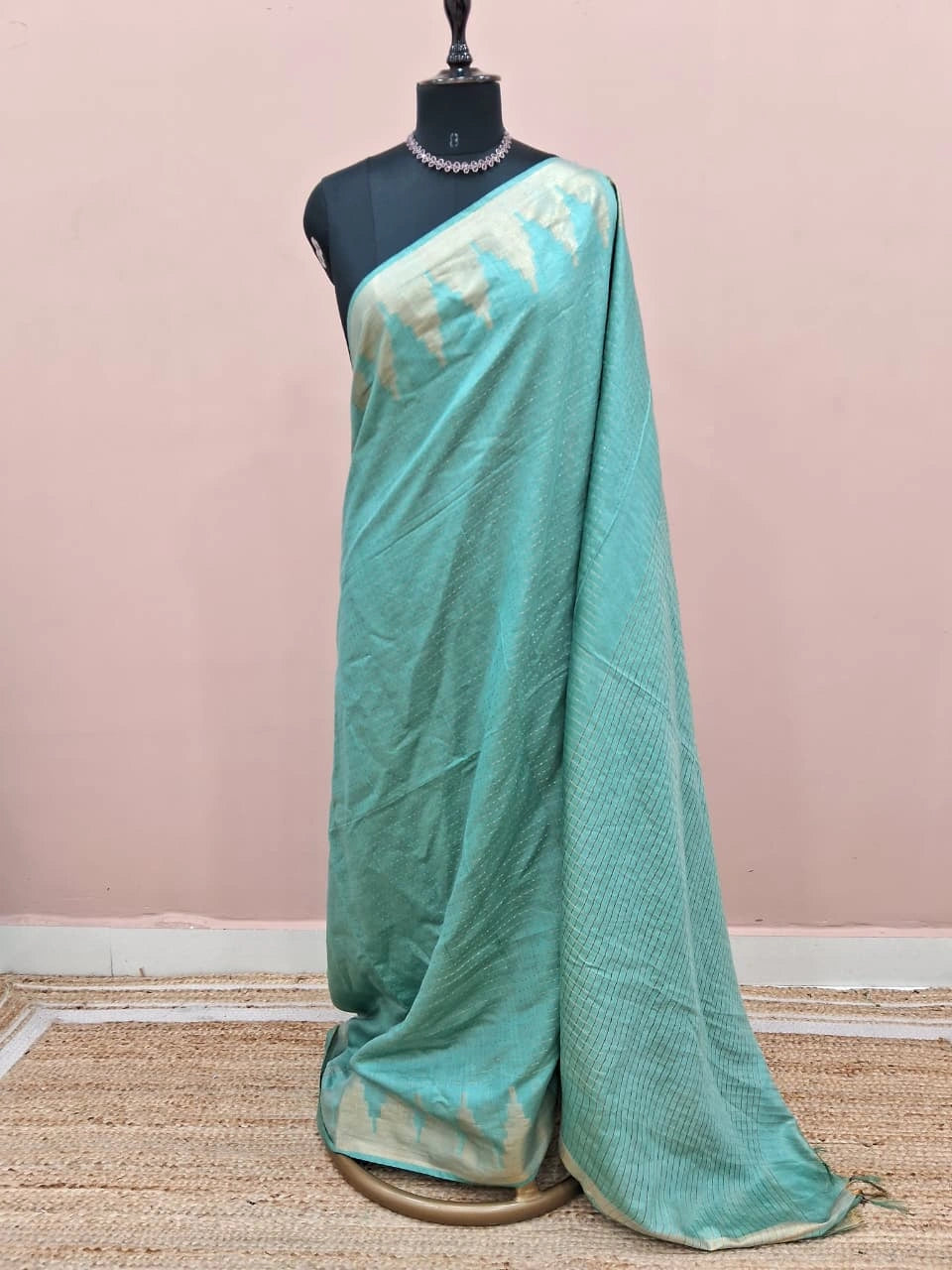 Marine Blue Bamboo Silk Saree 