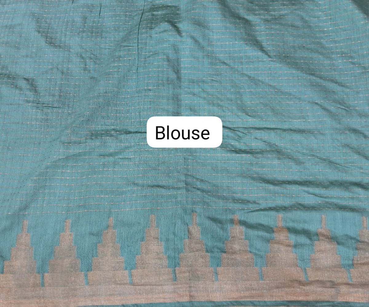 Marine Blue Bamboo Silk Saree blouse