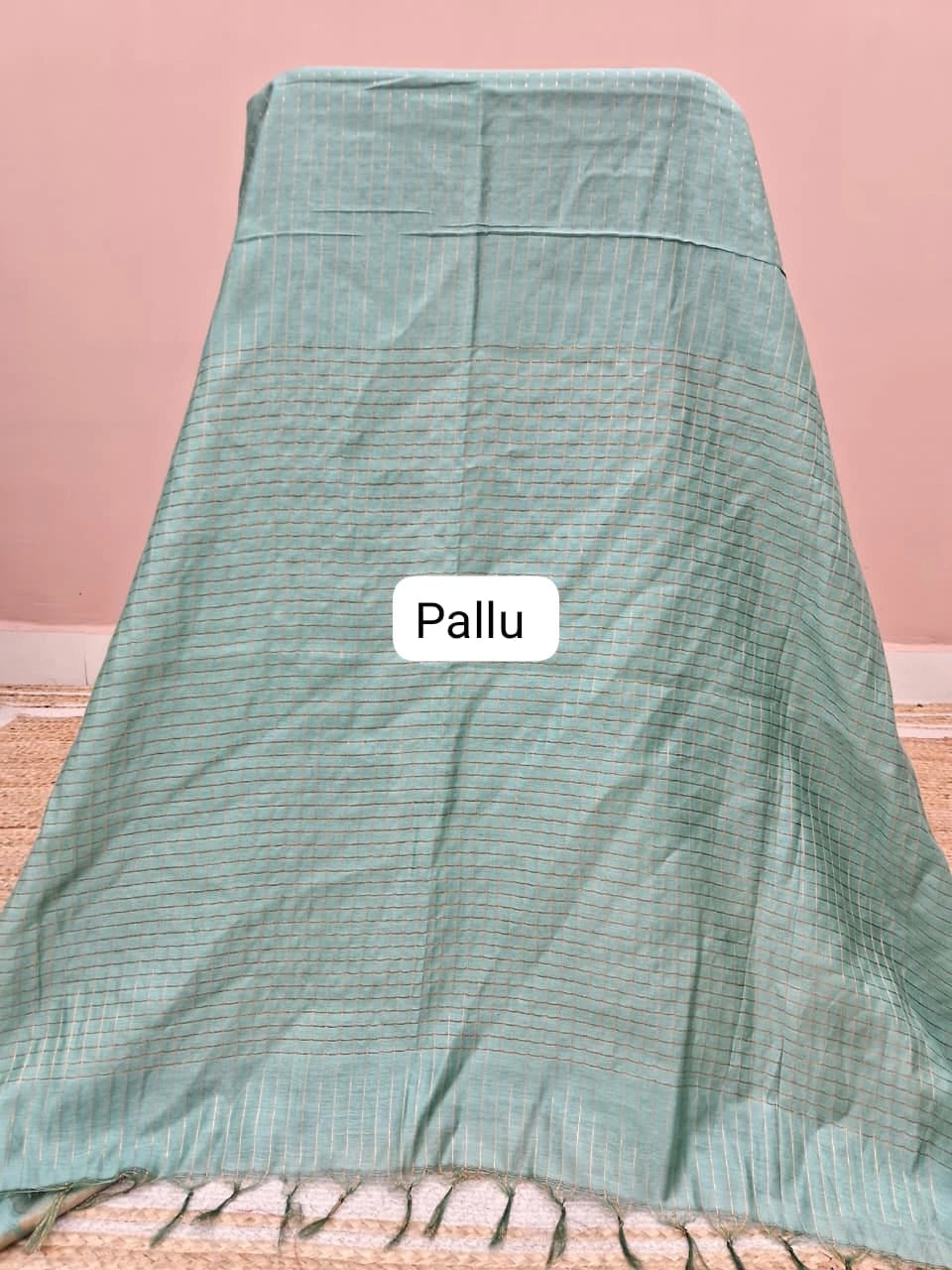 Marine Blue Bamboo Silk Saree pallu