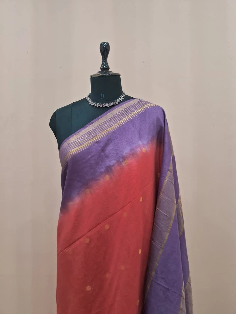 Dark Red Bamboo Silk Saree 1