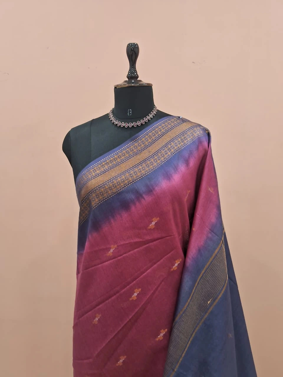 Pure Dark Onion Pink Bamboo Silk Saree 1