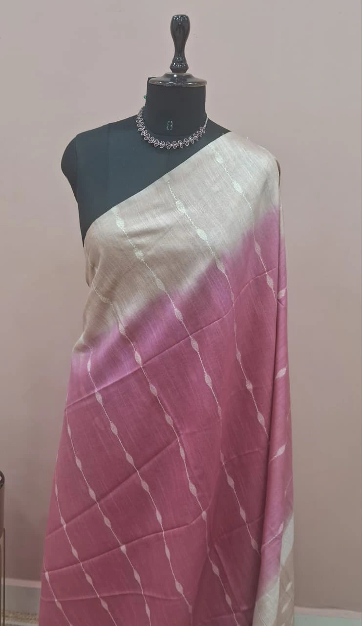 Onion Pink Bamboo Silk Saree 1