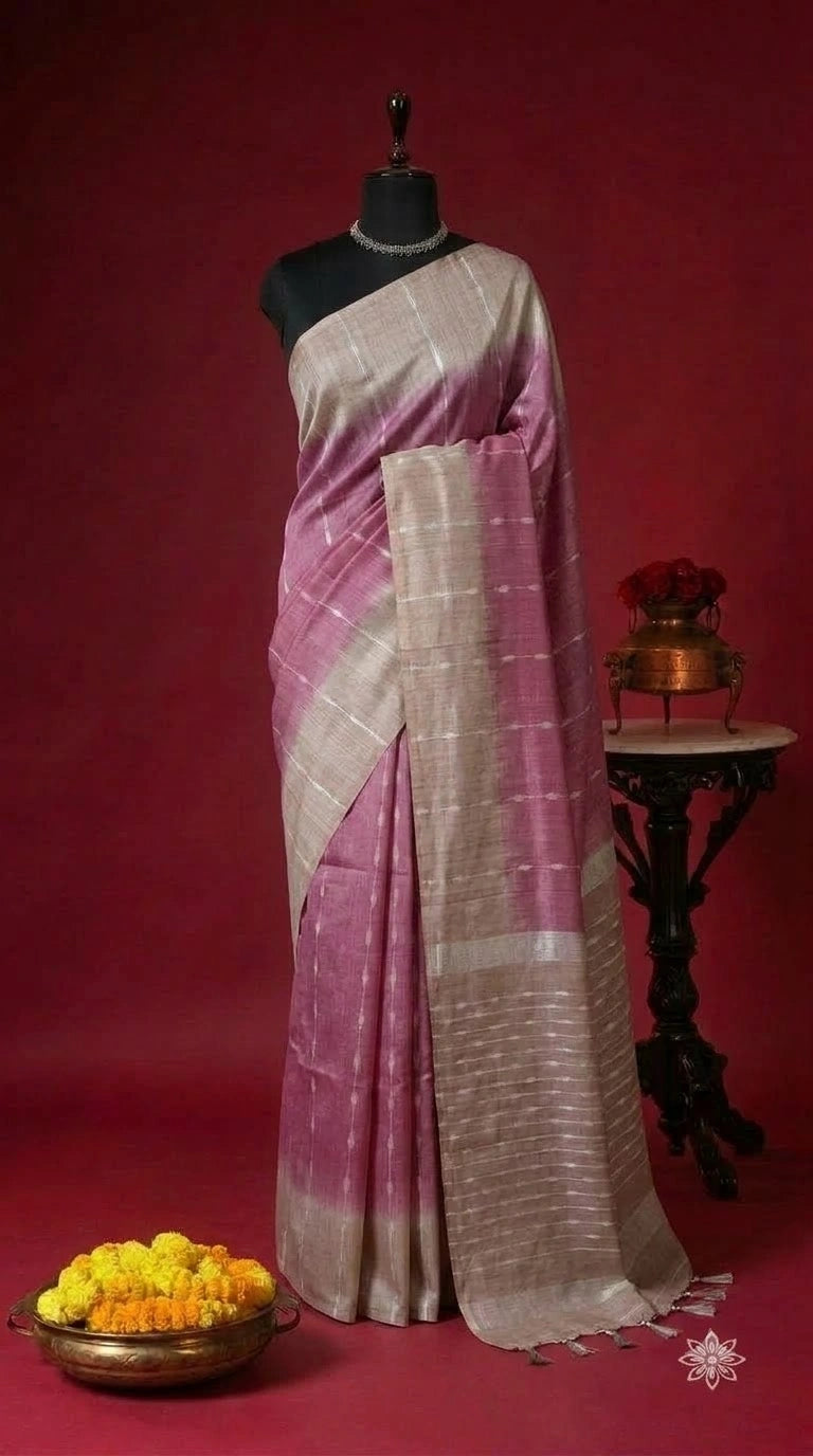 Onion Pink Bamboo Silk Saree 