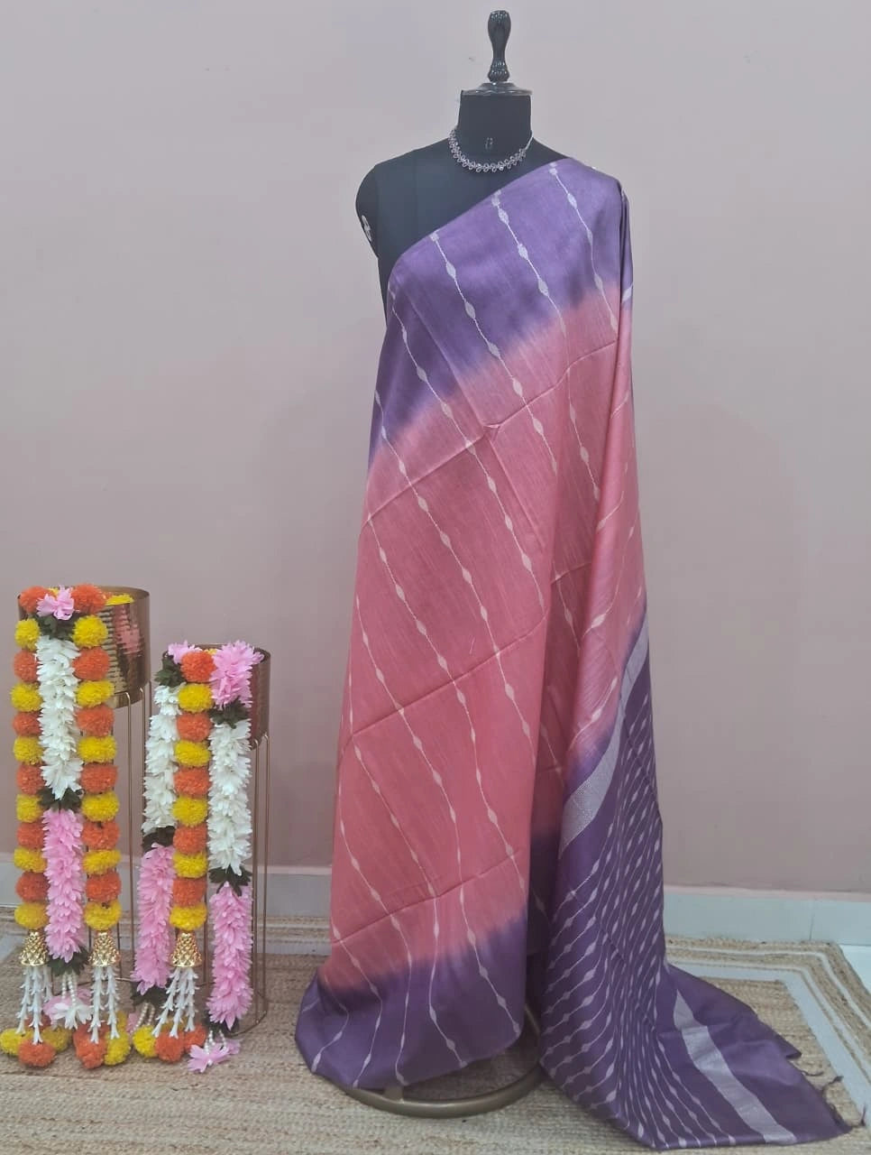 Coral Pink Bamboo Silk Saree 
