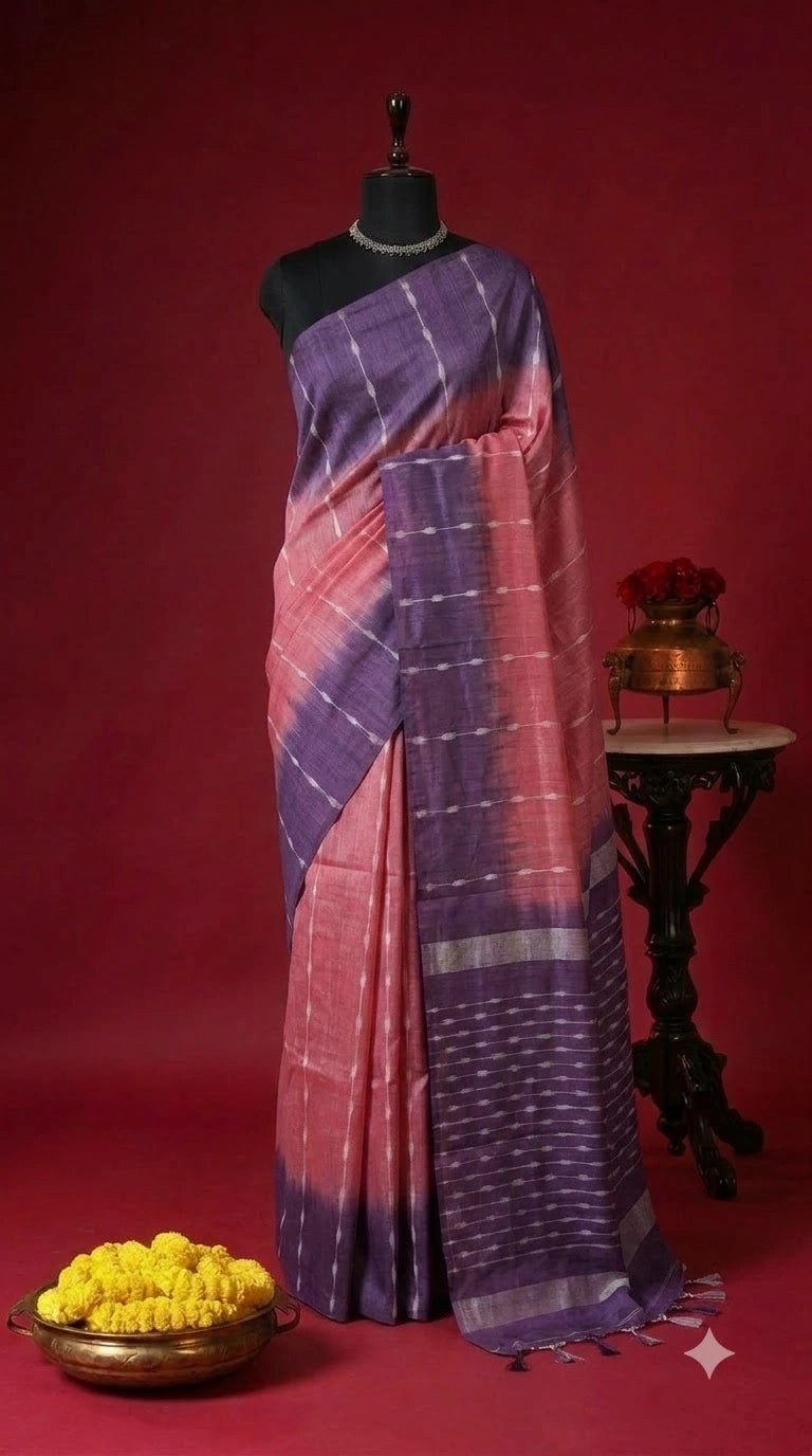 Coral Pink Bamboo Silk Saree 