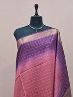 Dark Peach Checked Bamboo Silk Saree 1