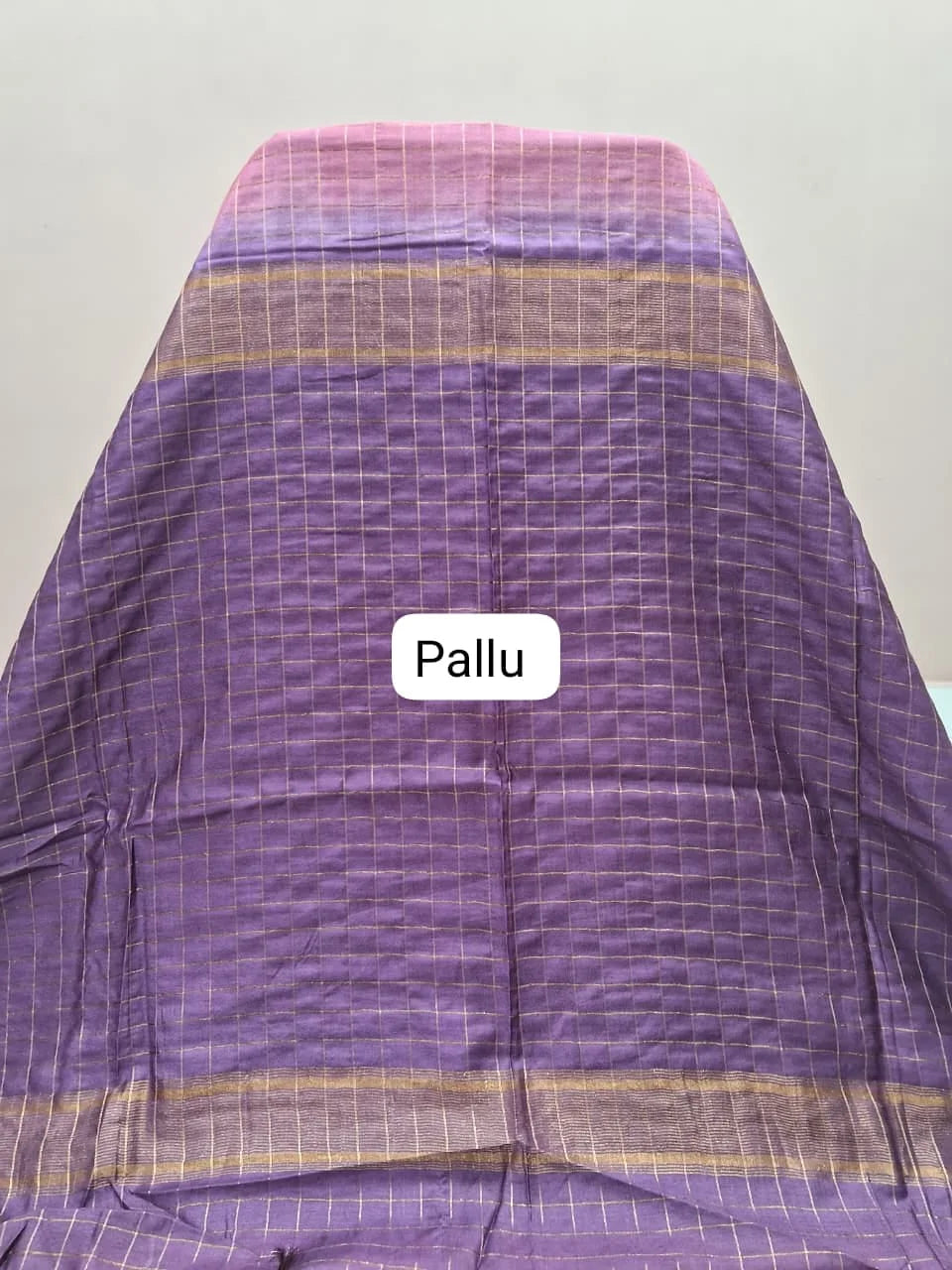 Dark Peach Checked Bamboo Silk Saree pallu