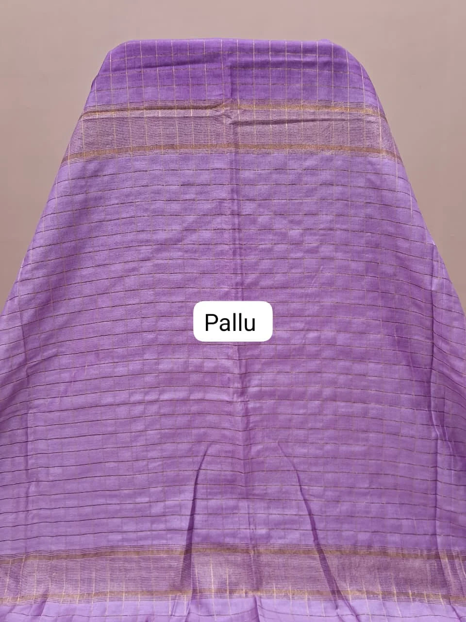 Dark Lavender Checked Bamboo Silk Saree pallu