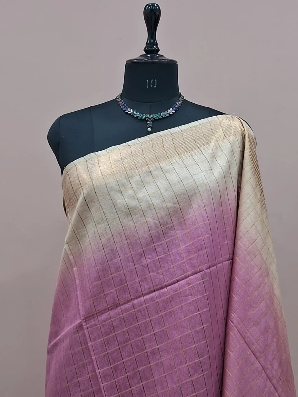 Light Pink Checked Bamboo Silk Saree 1