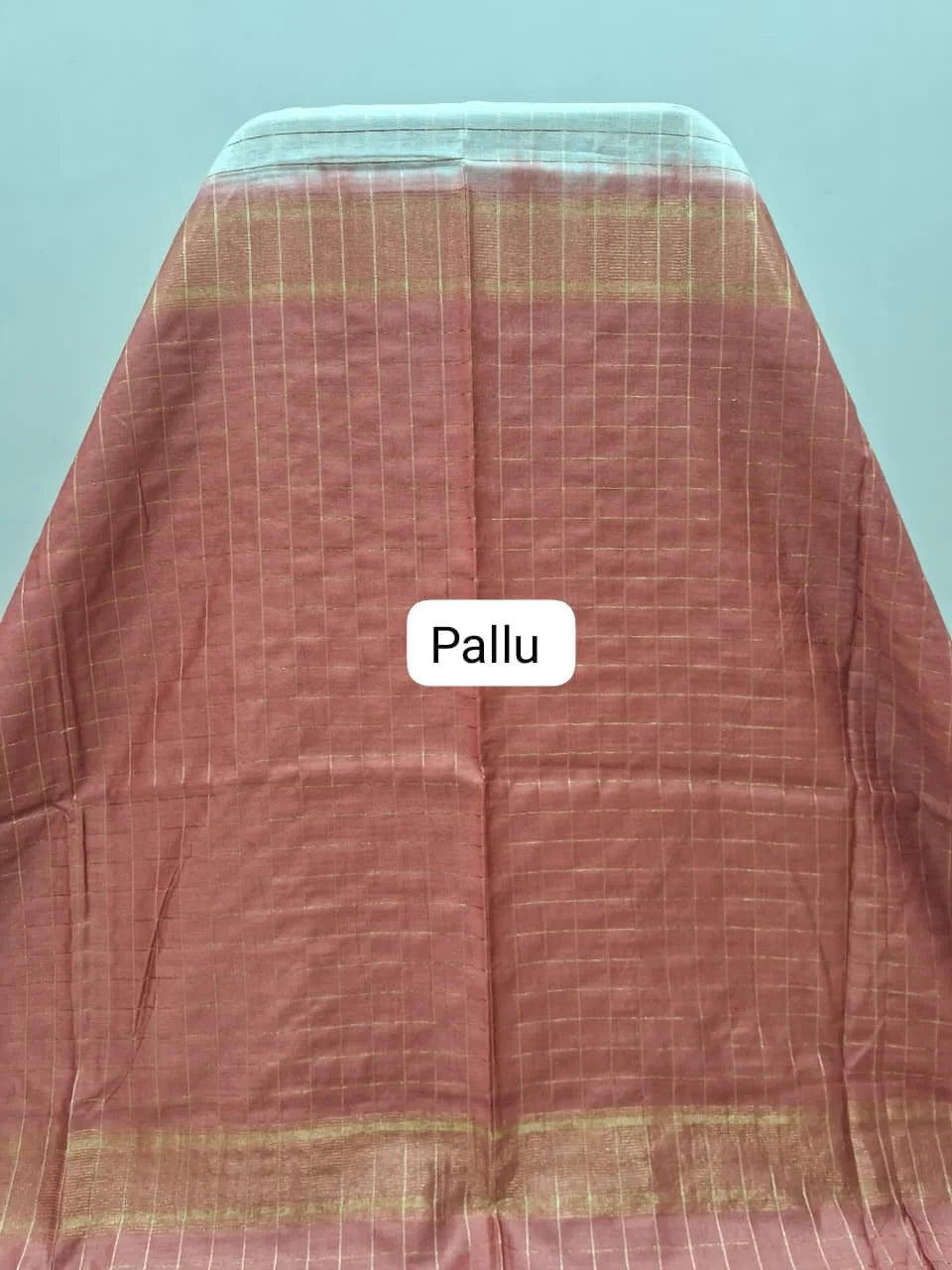 Beige Checked Bamboo Silk Saree pallu