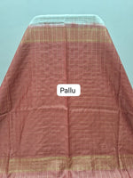 Beige Checked Bamboo Silk Saree pallu