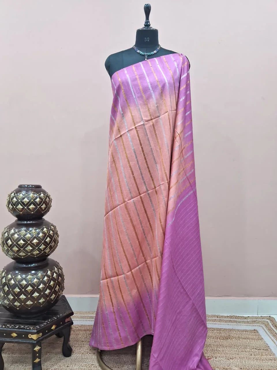 Peach Bamboo Silk Saree 